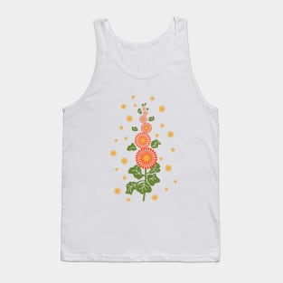 Old fashioned Hollyhock flower in ombre orange and olive green Tank Top